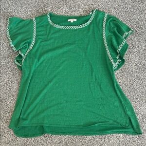 Max Studio Emerald Blouse with Ivory Trim